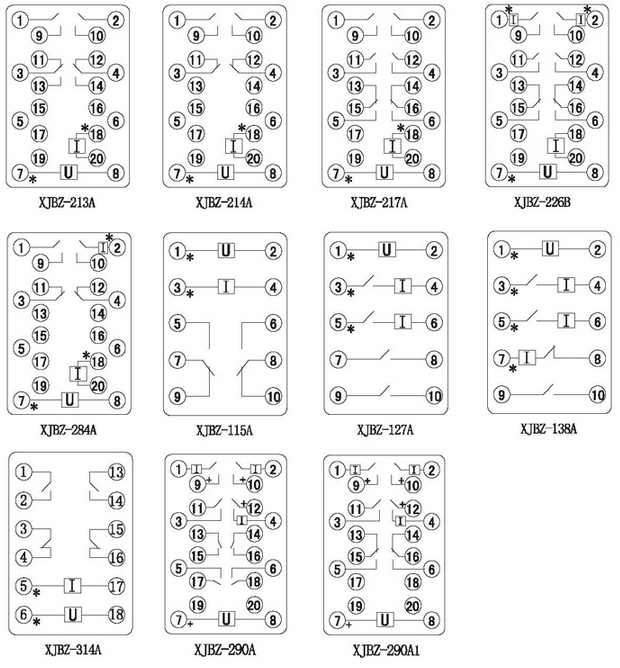 XJBZ-212防跳中間繼電器內(nèi)部接線圖